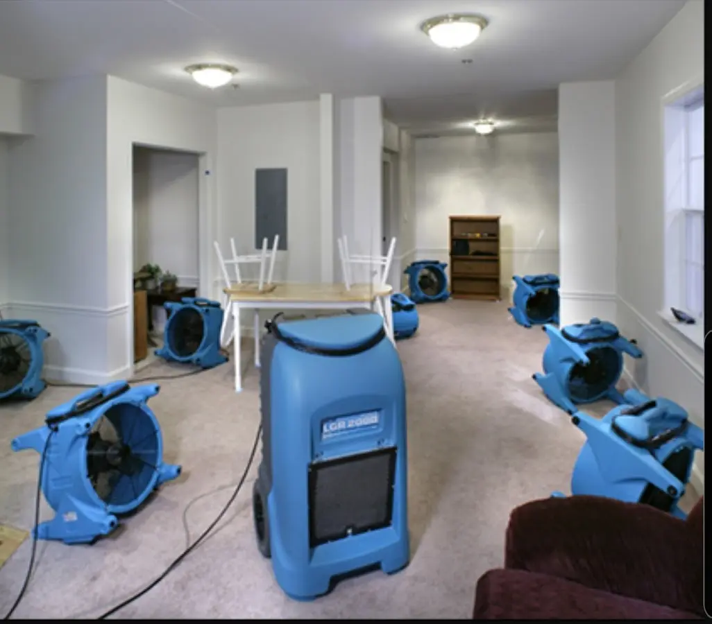 Air movers and dehumidifier setup for Water Damage Restoration in South Fulton
